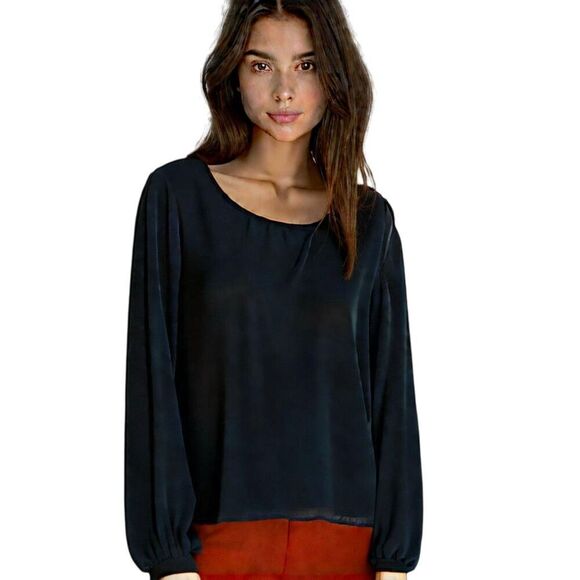 Ann Taylor Black Pleated Shoulder Long Sleeve Shirt Size S - Picture 1 of 8